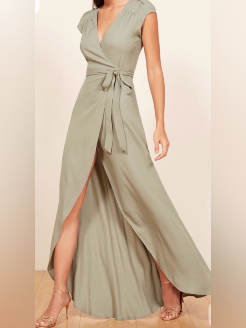 🌿 Reformation Sage Green Wrap Maxi Dress – Flowy, Feminine, Flattering | Size S
